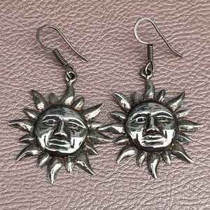 Vintage 925 Southwestern Sun Face Dangle Earrings